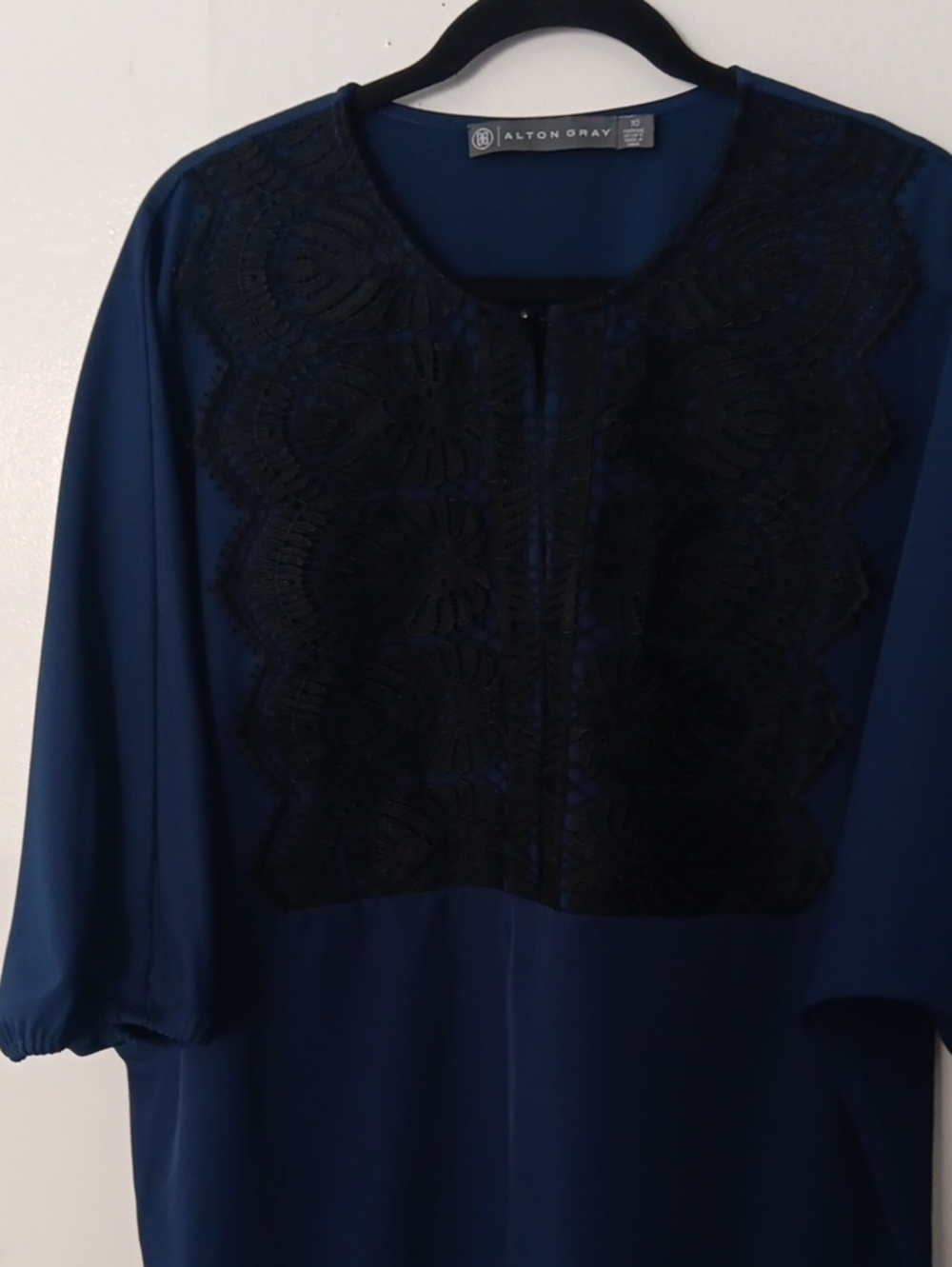 Alton Gray Navy Dress with Black Lace Bib #3780